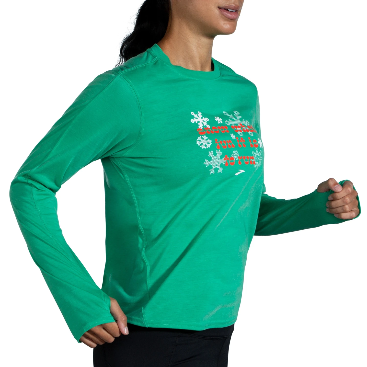 Brooks Women's Run Merry Distance Long Sleeve - Green/Run Merry (221563377) 3 Brooks Women's Run Merry Distance Long Sleeve - Green/Run Merry (221563377) - Image 3