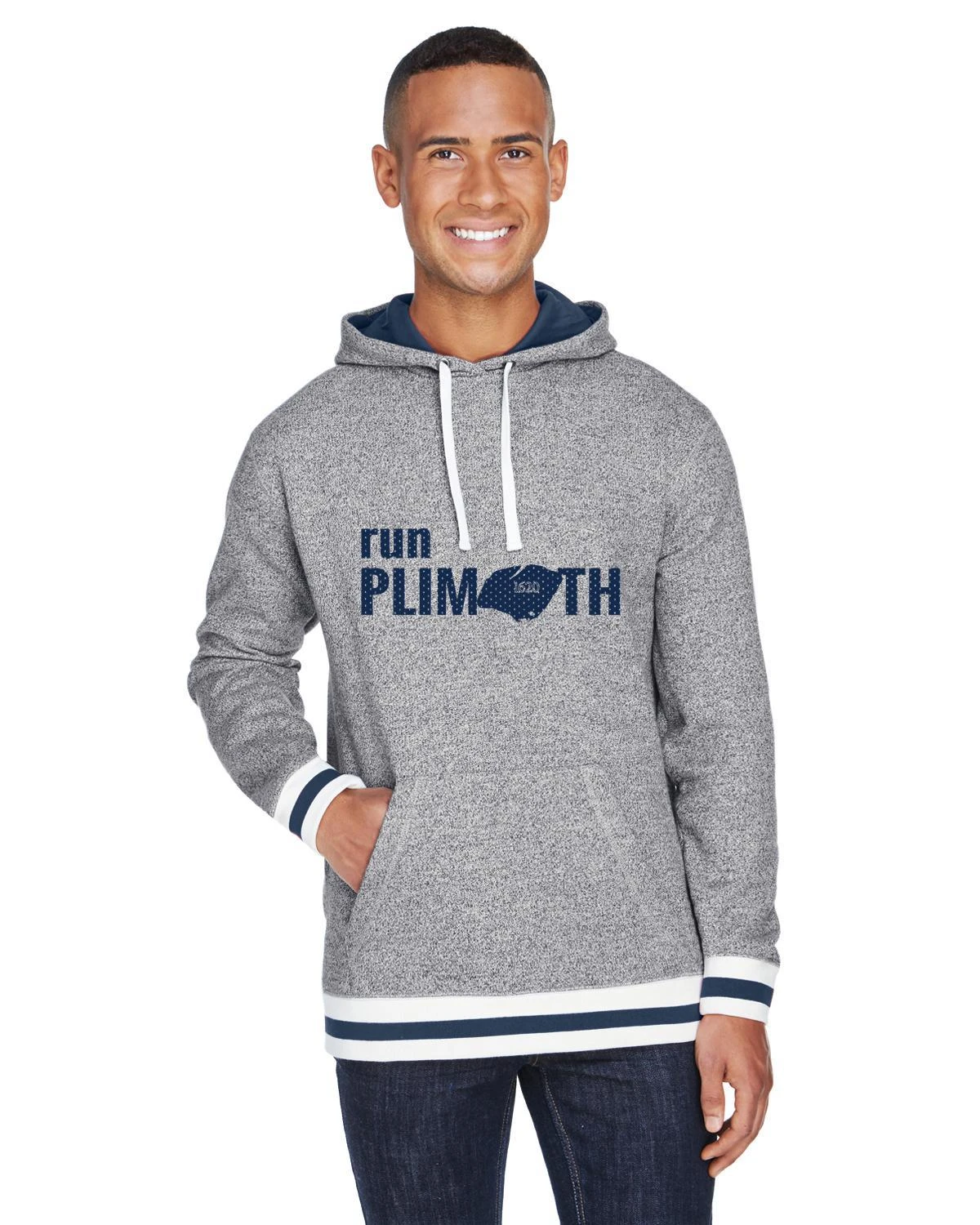 Marathon Sports Unisex Run Plymouth Hoodie - Pepper/Navy (TS-RUNPLIMOTHPN) 1 Marathon Sports Unisex Run Plymouth Hoodie - Pepper/Navy (TS-RUNPLIMOTHPN)